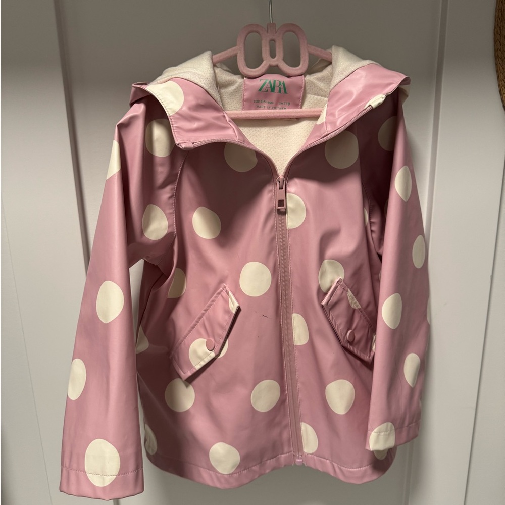 Zara Kids Pink and White Polka Dot Raincoat